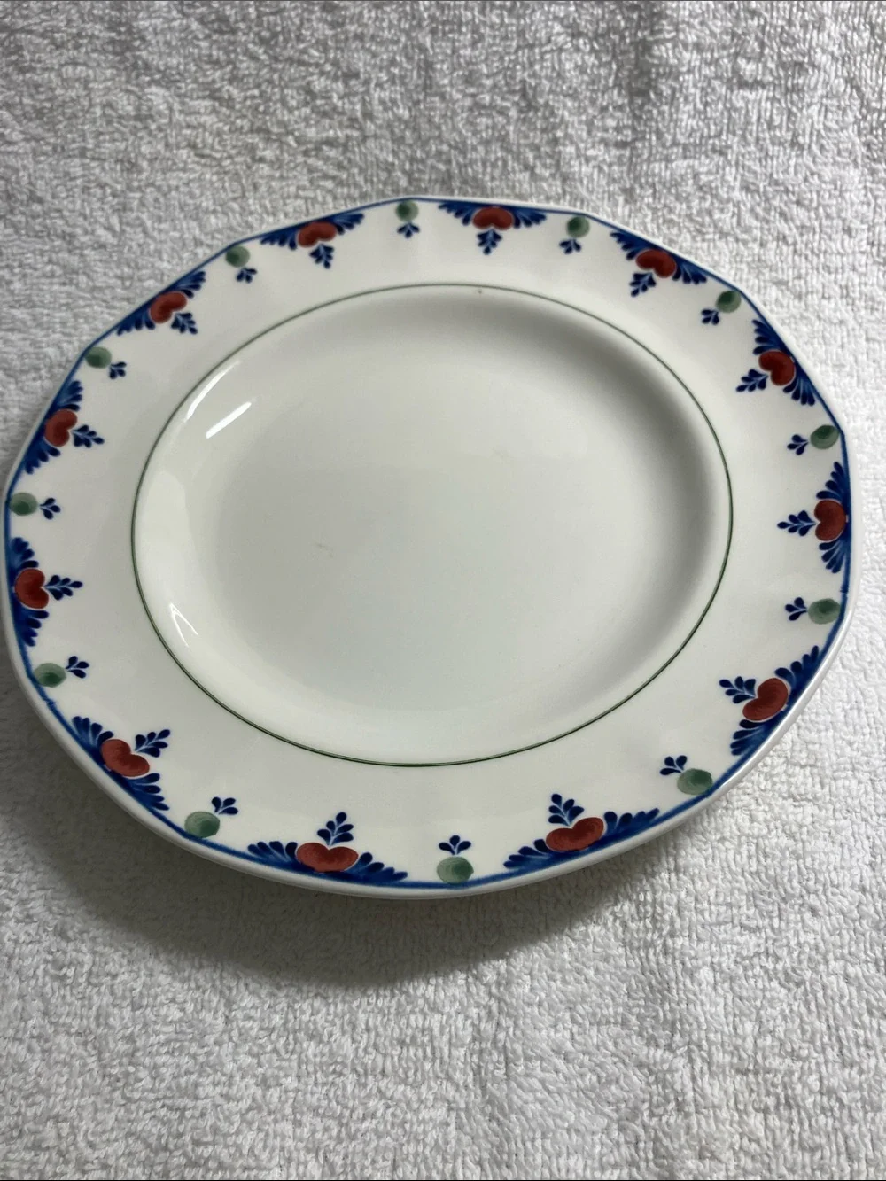 2 Veruschka by Adams White Salad Plates with Blue, Red & Green Floral Border